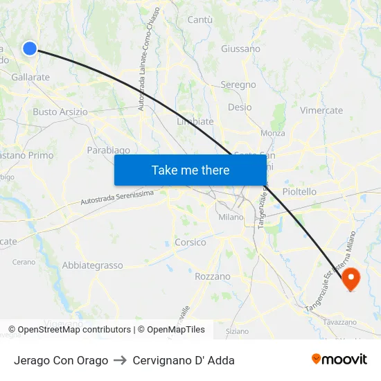 Jerago con Orago to Cervignano d'Adda map