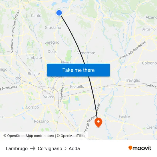 Lambrugo to Cervignano d'Adda map