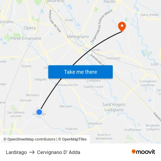 Lardirago to Cervignano d'Adda map