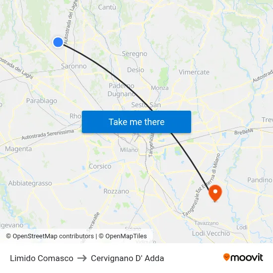 Limido Comasco to Cervignano d'Adda map
