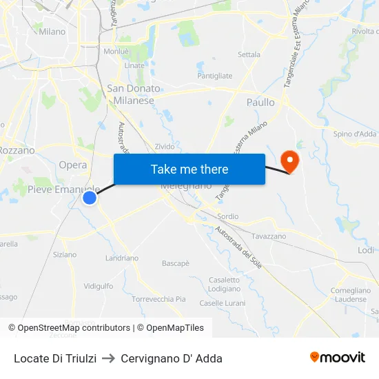 Locate Di Triulzi to Cervignano D' Adda map