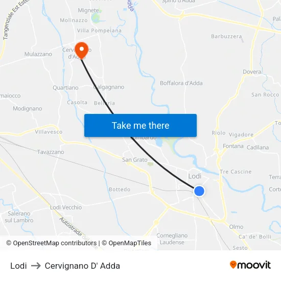 Lodi to Cervignano D' Adda map