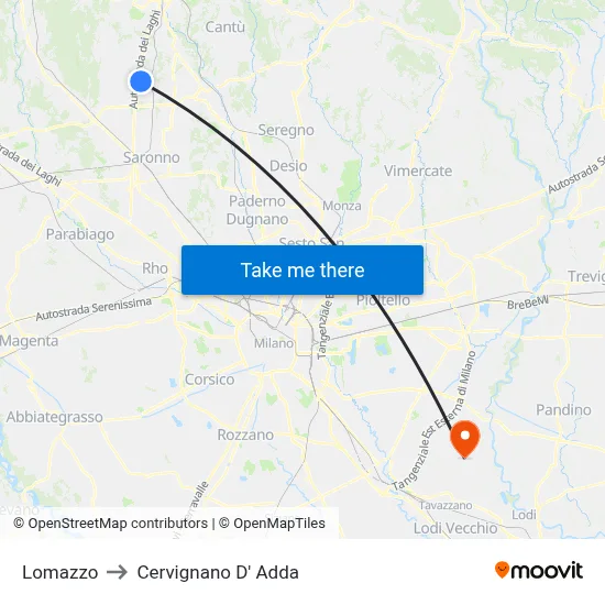 Lomazzo to Cervignano d'Adda map