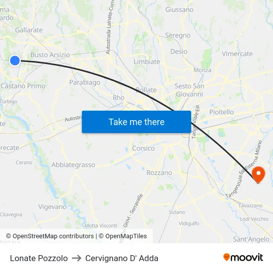 Lonate Pozzolo to Cervignano d'Adda map