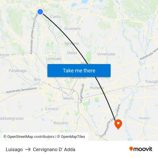 Luisago to Cervignano D' Adda map