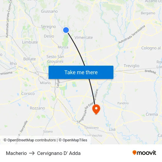 Macherio to Cervignano D' Adda map