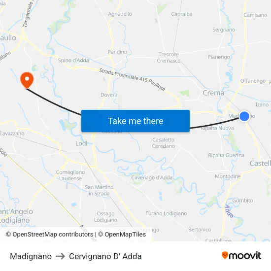 Madignano to Cervignano D' Adda map
