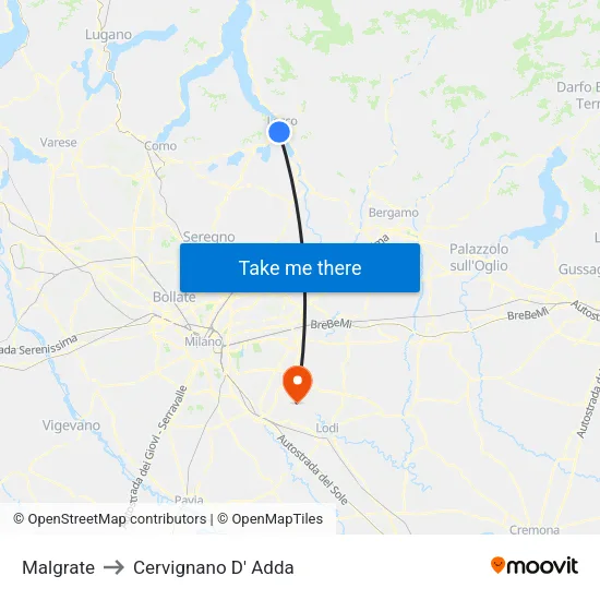 Malgrate to Cervignano D' Adda map