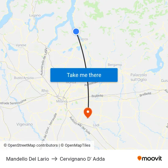 Mandello Del Lario to Cervignano d'Adda map
