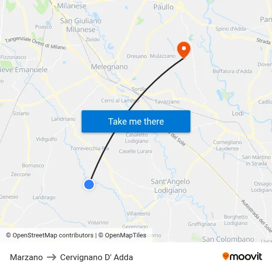 Marzano to Cervignano d'Adda map