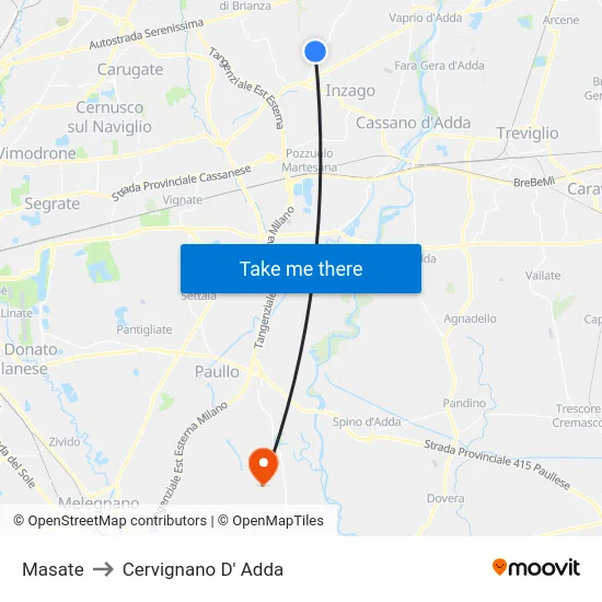 Masate to Cervignano D' Adda map