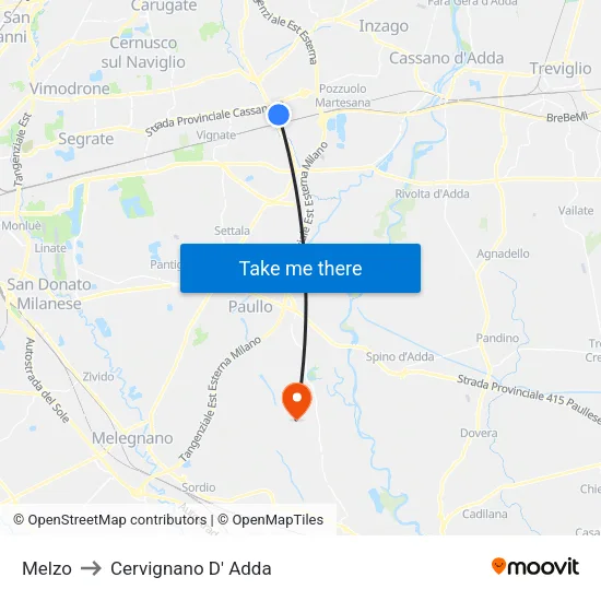 Melzo to Cervignano d'Adda map