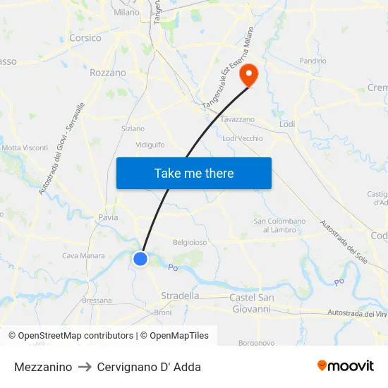 Mezzanino to Cervignano d'Adda map