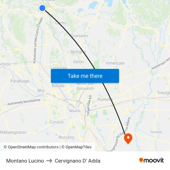 Montano Lucino to Cervignano D' Adda map