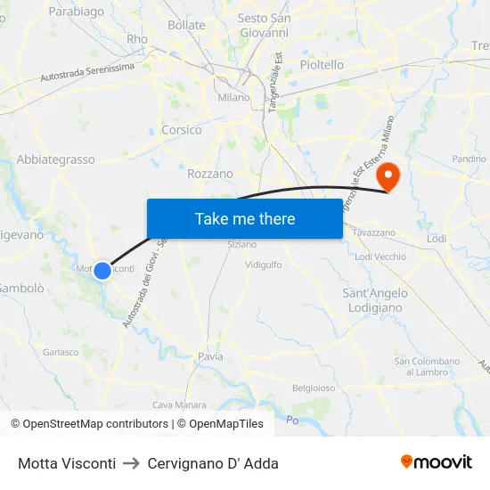 Motta Visconti to Cervignano D' Adda map