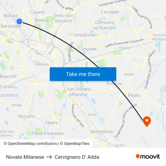 Novate Milanese to Cervignano D' Adda map