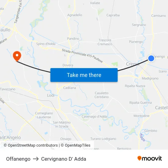 Offanengo to Cervignano D' Adda map