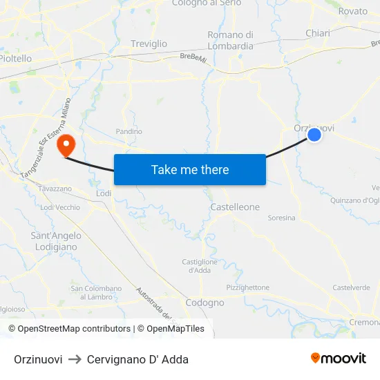 Orzinuovi to Cervignano D' Adda map