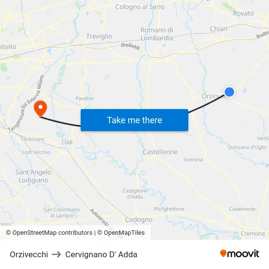 Orzivecchi to Cervignano D' Adda map