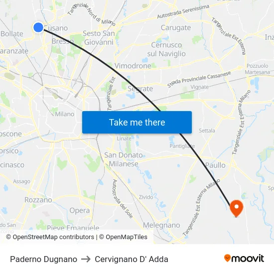 Paderno Dugnano to Cervignano D' Adda map