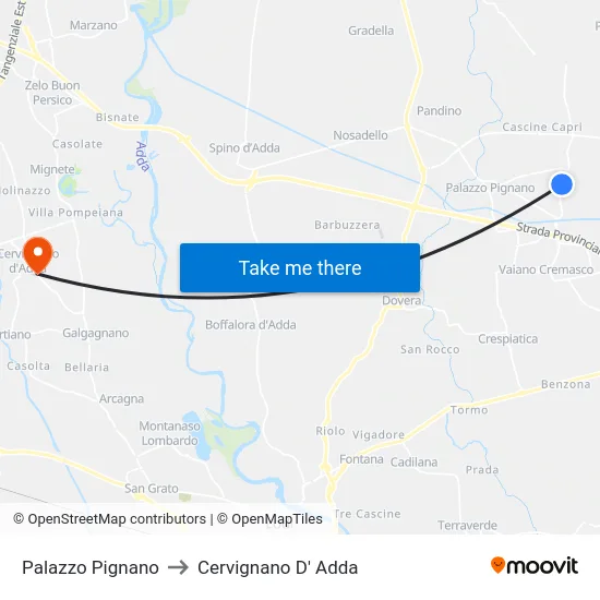 Palazzo Pignano to Cervignano D' Adda map