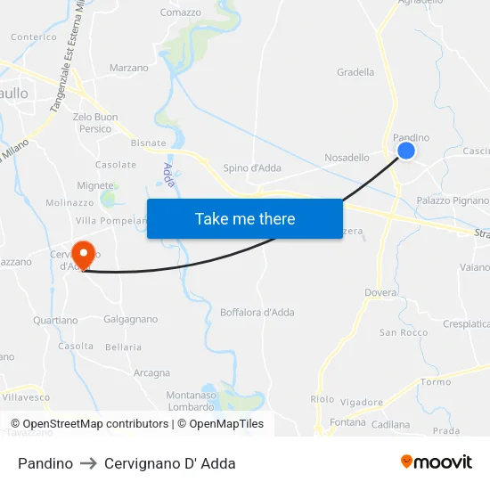 Pandino to Cervignano D' Adda map
