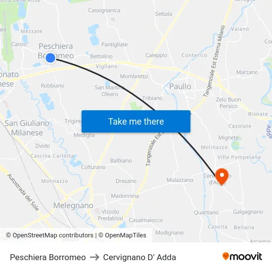 Peschiera Borromeo to Cervignano D' Adda map