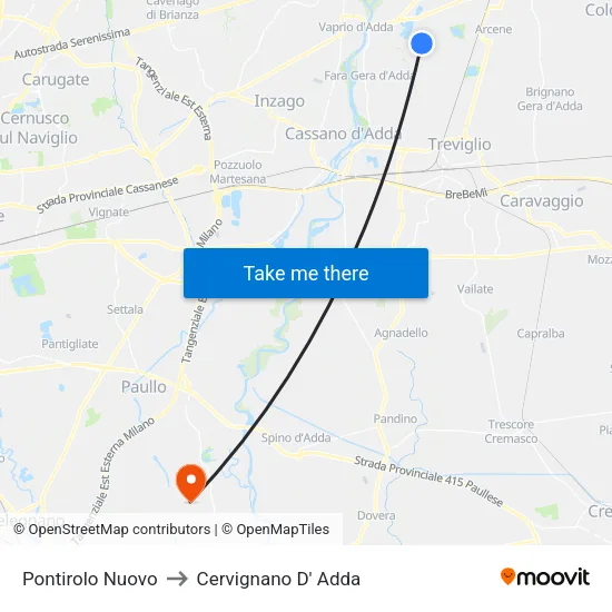 Pontirolo Nuovo to Cervignano D' Adda map