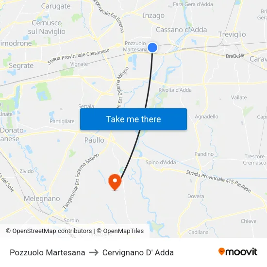 Pozzuolo Martesana to Cervignano D' Adda map