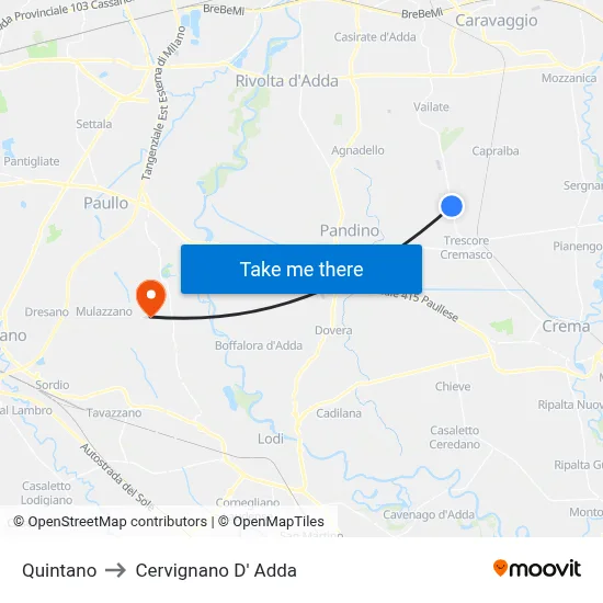 Quintano to Cervignano d'Adda map