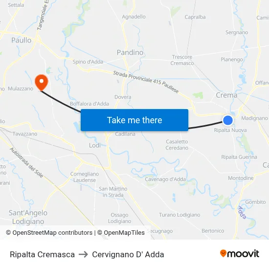 Ripalta Cremasca to Cervignano d'Adda map