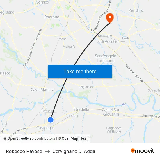 Robecco Pavese to Cervignano d'Adda map