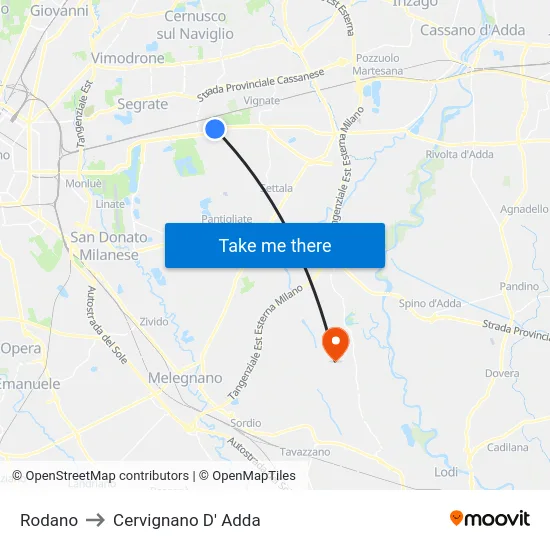 Rodano to Cervignano D' Adda map