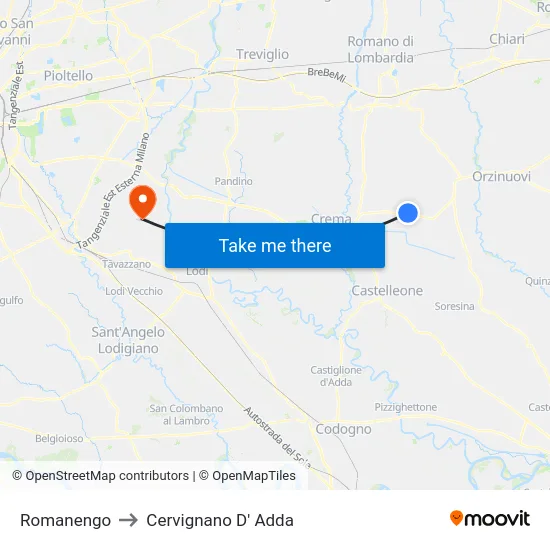 Romanengo to Cervignano D' Adda map