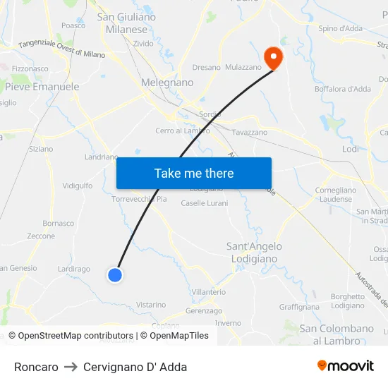 Roncaro to Cervignano d'Adda map