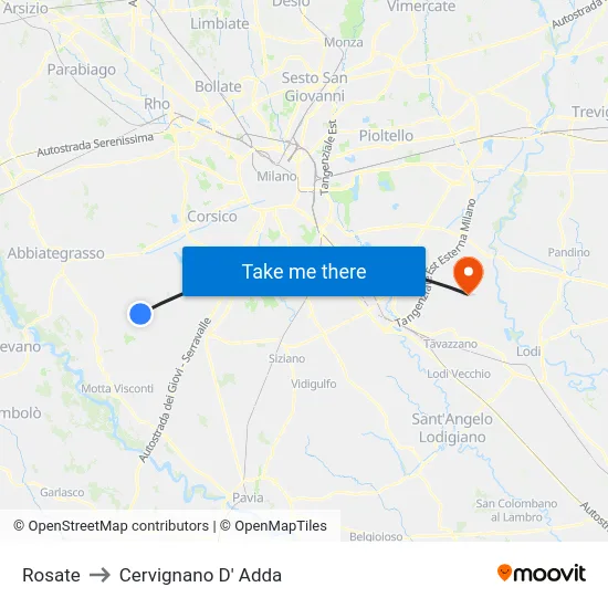Rosate to Cervignano D' Adda map