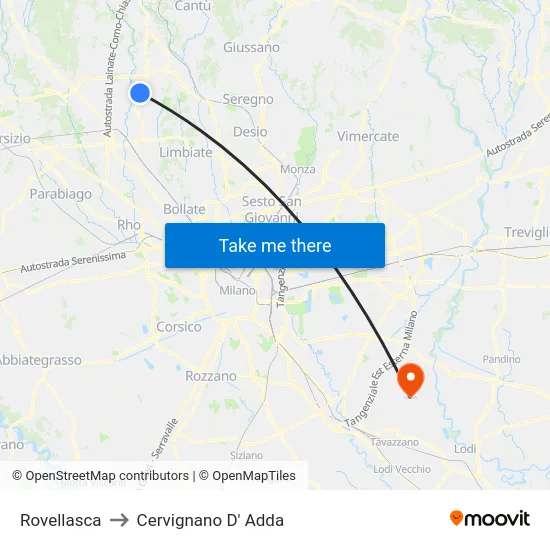 Rovellasca to Cervignano D' Adda map