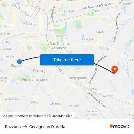 Rozzano to Cervignano D' Adda map