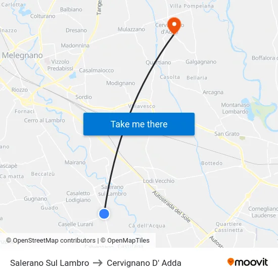 Salerano Sul Lambro to Cervignano D' Adda map