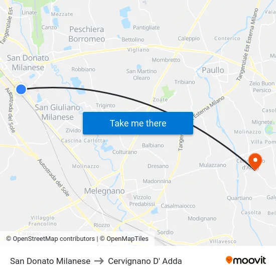 San Donato Milanese to Cervignano D' Adda map