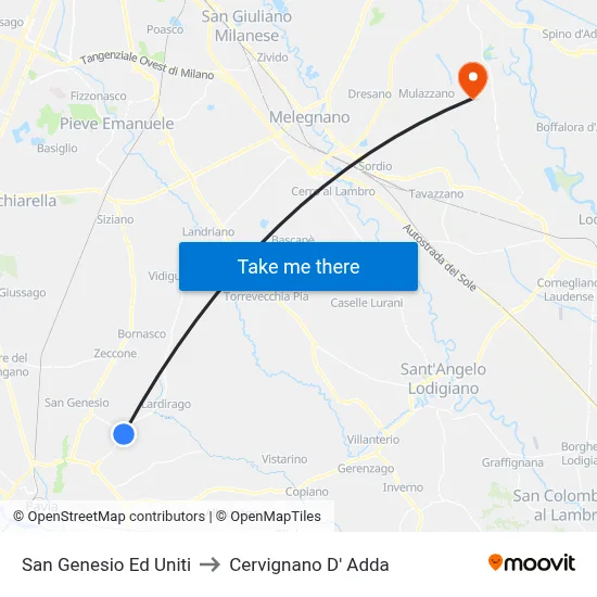 San Genesio Ed Uniti to Cervignano d'Adda map