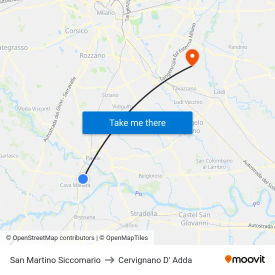 San Martino Siccomario to Cervignano D' Adda map