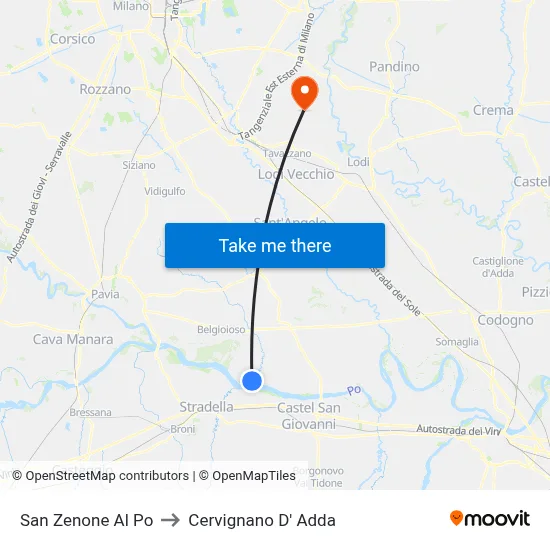 San Zenone al Po to Cervignano d'Adda map