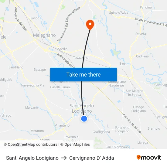 Sant' Angelo Lodigiano to Cervignano D' Adda map