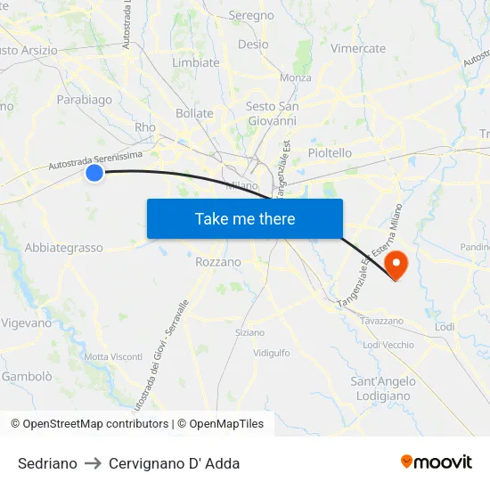 Sedriano to Cervignano D' Adda map