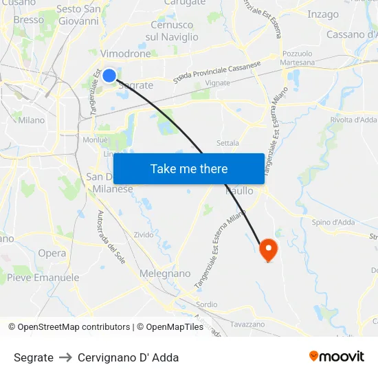 Segrate to Cervignano D' Adda map