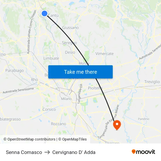 Senna Comasco to Cervignano D' Adda map