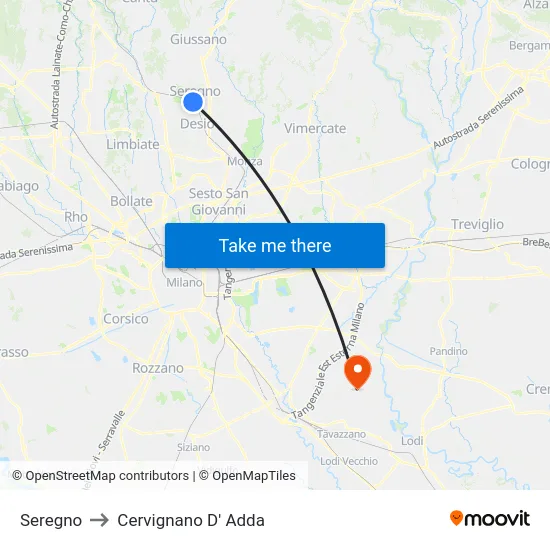 Seregno to Cervignano D' Adda map