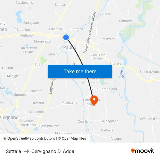 Settala to Cervignano D' Adda map