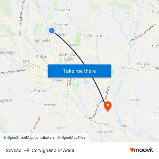 Seveso to Cervignano D' Adda map